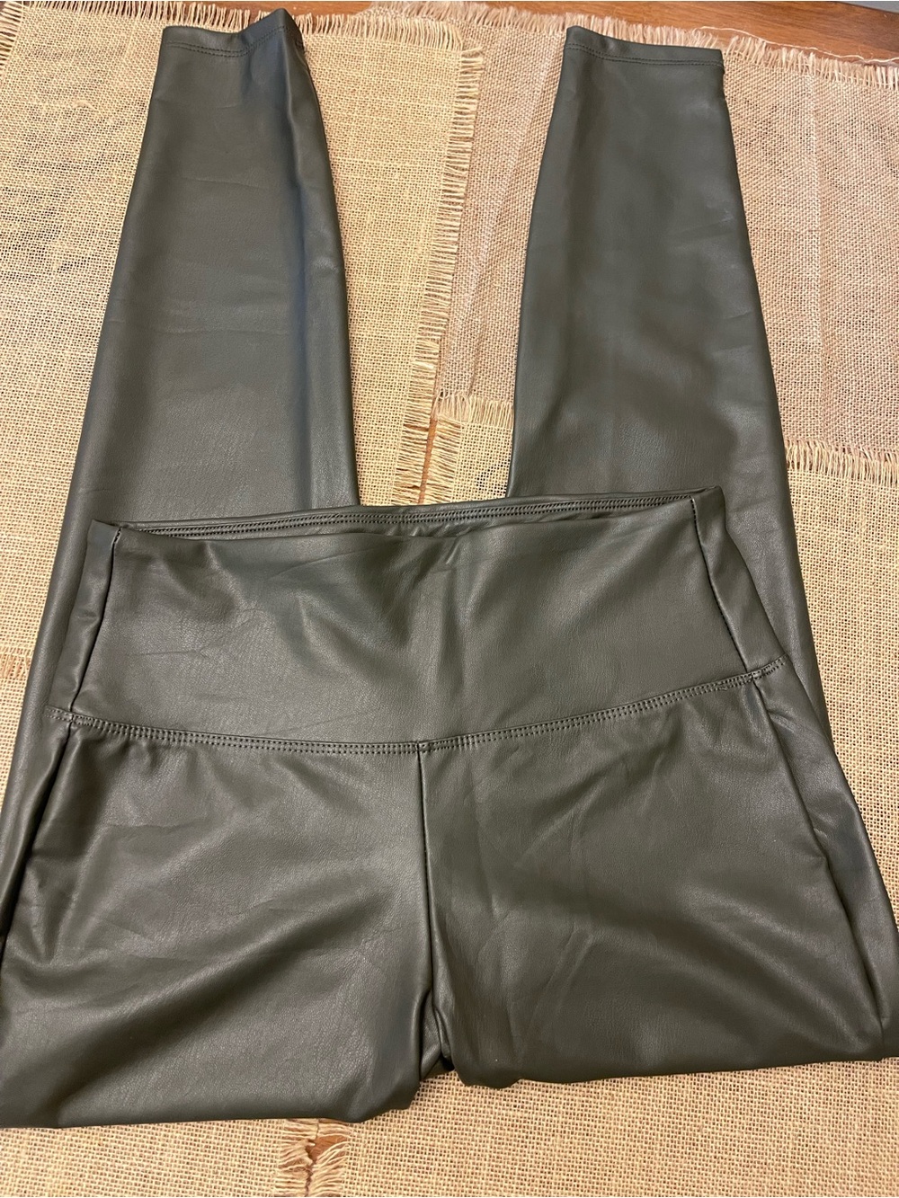 Olive Faux Leather Leggings - Picture 3 of 4
